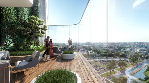 Terrasse végétalisée avec vue sur la ville
