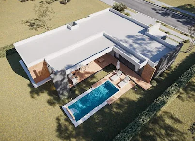 Villa avec piscine, vue aérienne